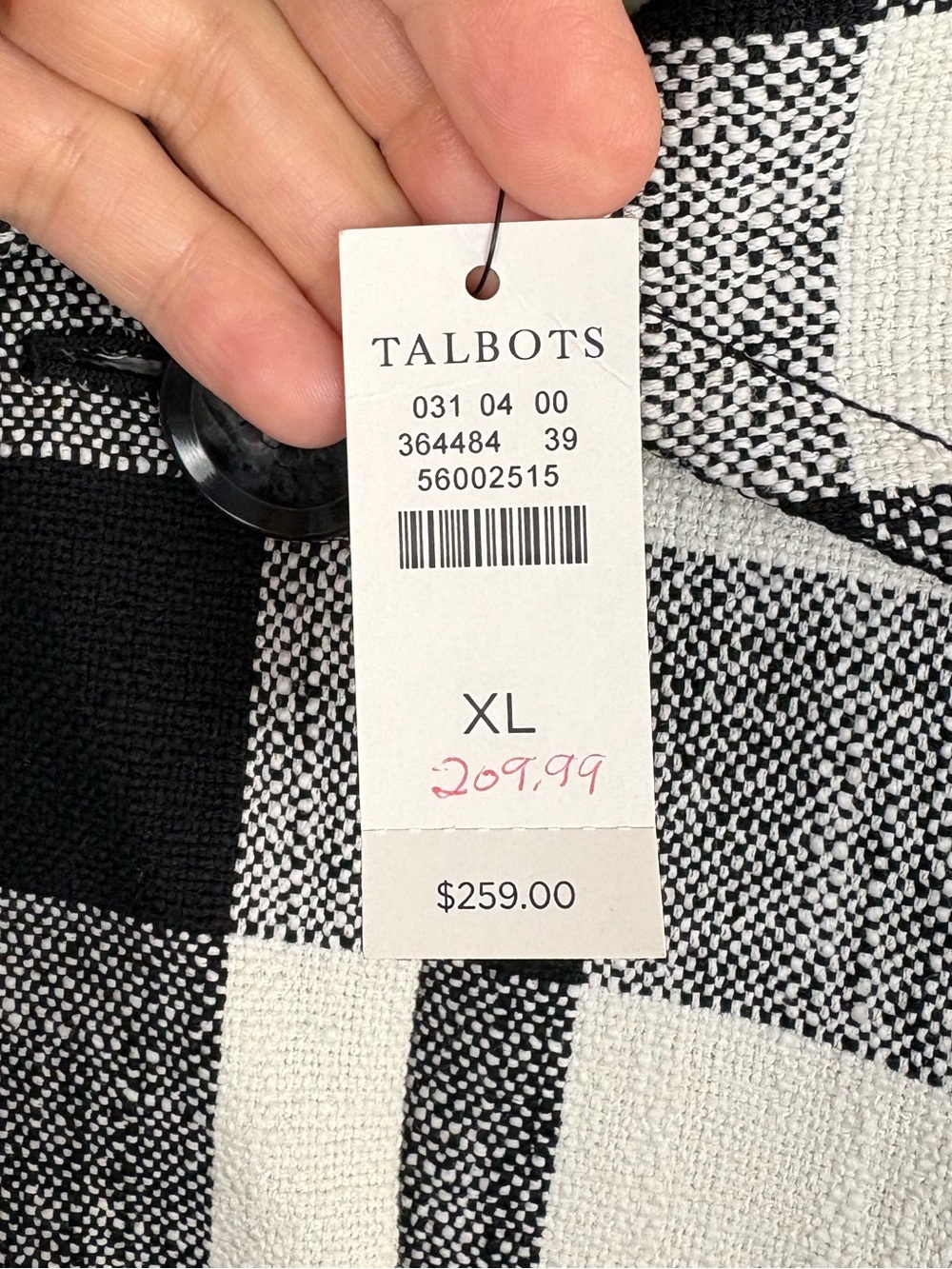 NWT Talbots B&W Buffalo Plaid Button-Front Coat XL Cotton Linen Preppy Light - Picture 3 of 9
